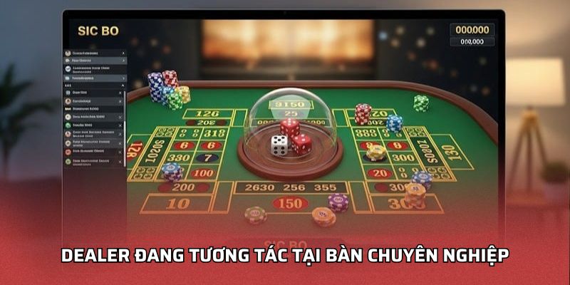 Dealer đang tương tác tại bàn chuyên nghiệp